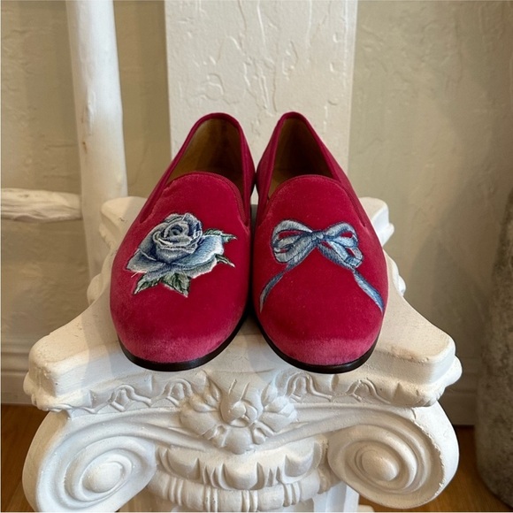 LoveShackFancy x Stubbs & Wootton Rose Bow Slipper – Fuchsia Pink Velvet. EUC - Picture 5 of 14